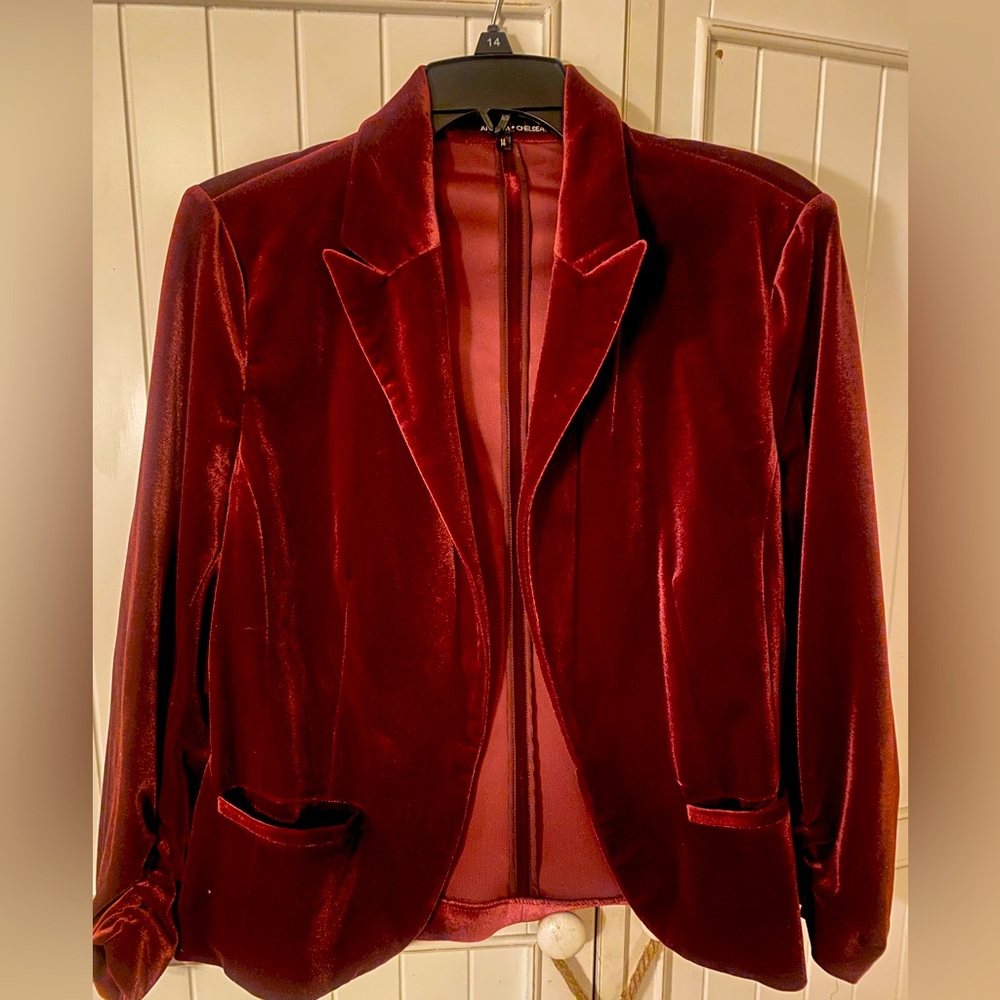 Red velvet blazer